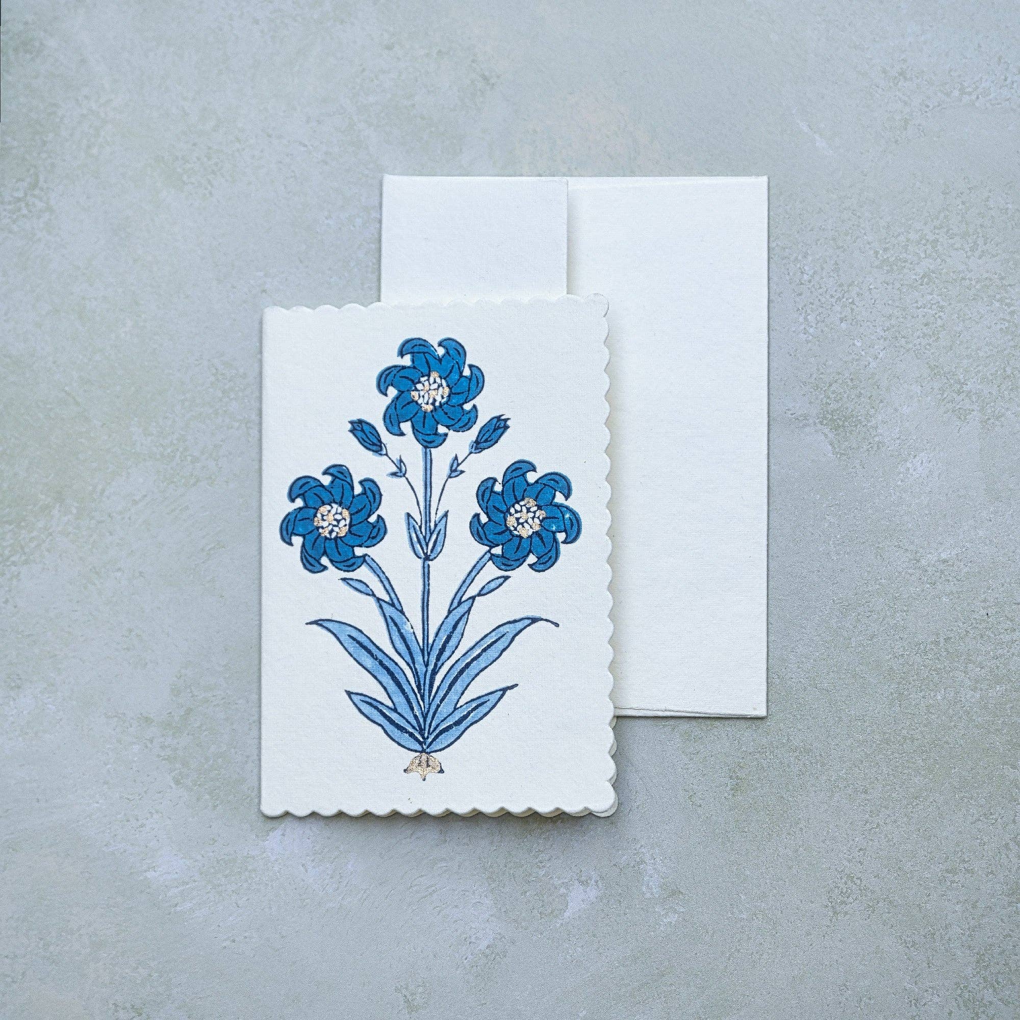 Nargis Sapphire Block Printed Flower Card
