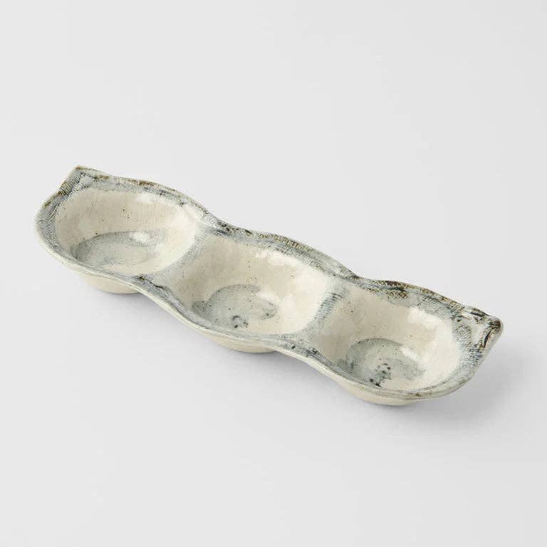 Blue & White Triple Pod Sauce Dish