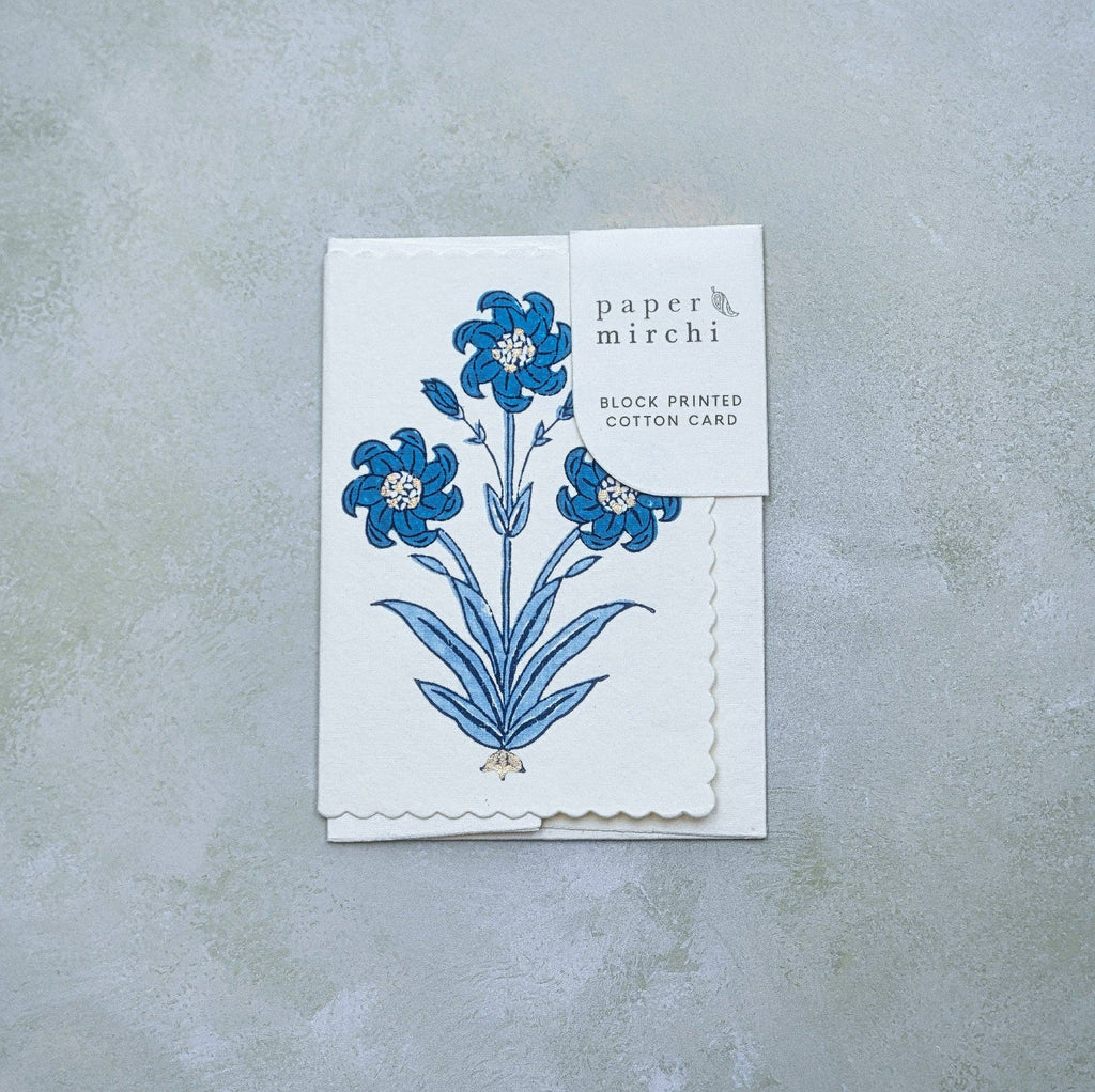 Nargis Sapphire Block Printed Flower Card