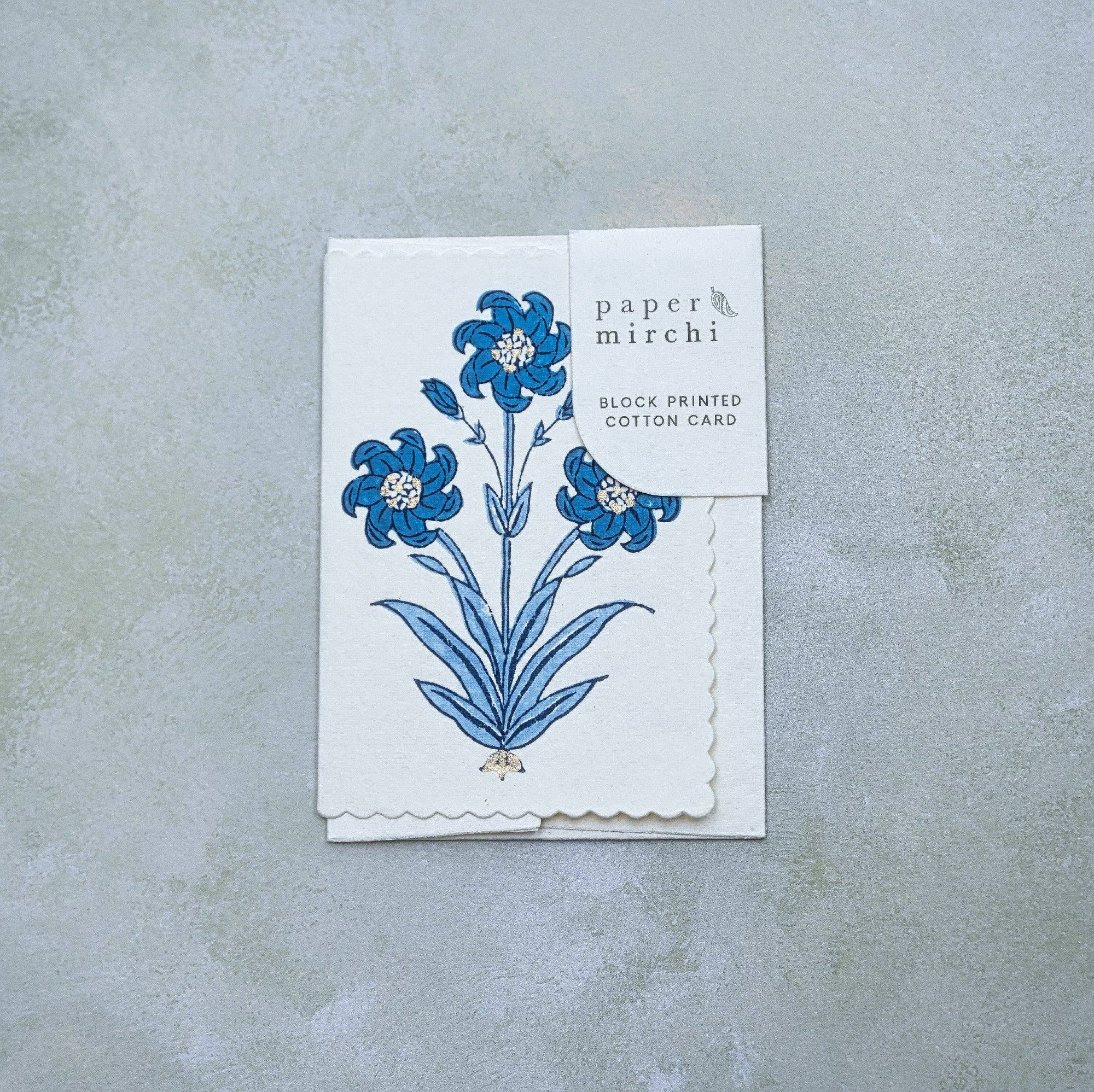 Nargis Sapphire Block Printed Flower Card