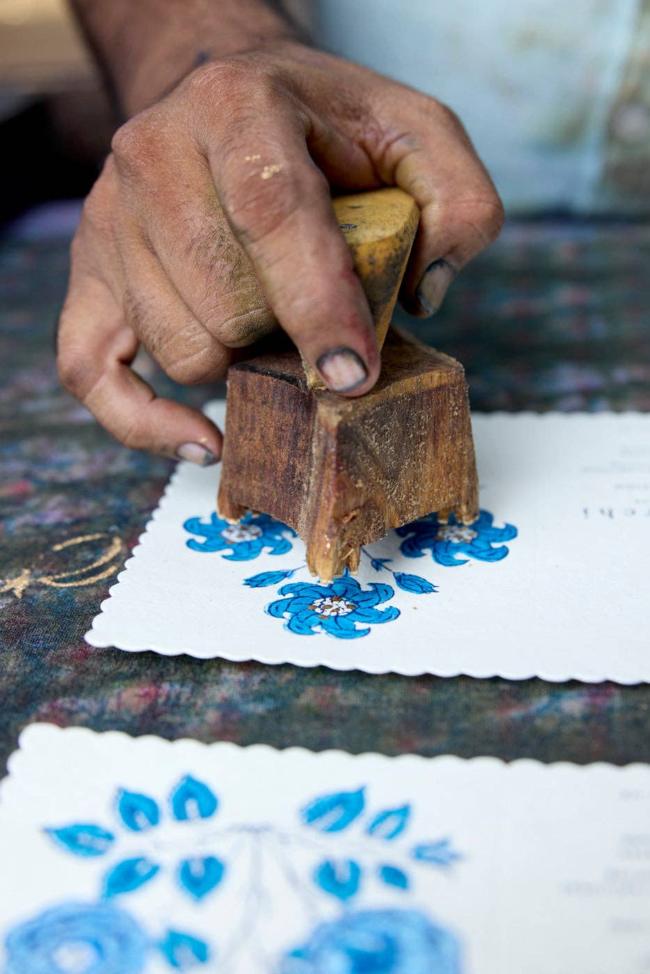 Nargis Sapphire Block Printed Flower Card
