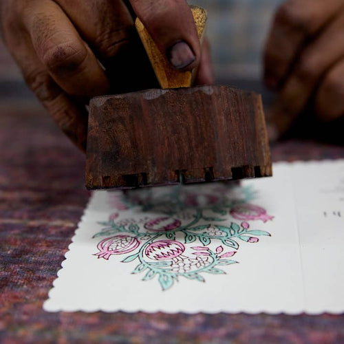 Anaar Mint Rose Hand Printed Flower Card