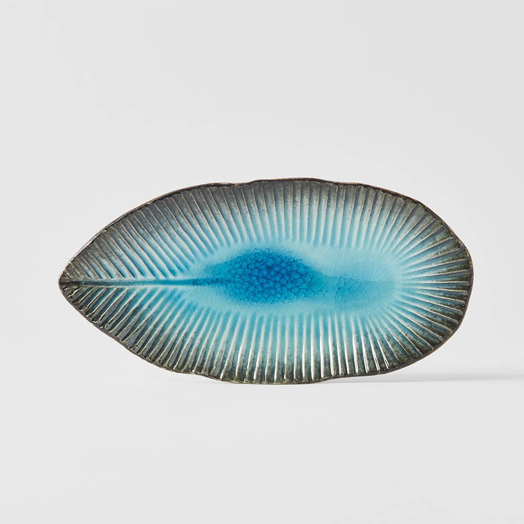 Sky Blue Oval Leaf Plate