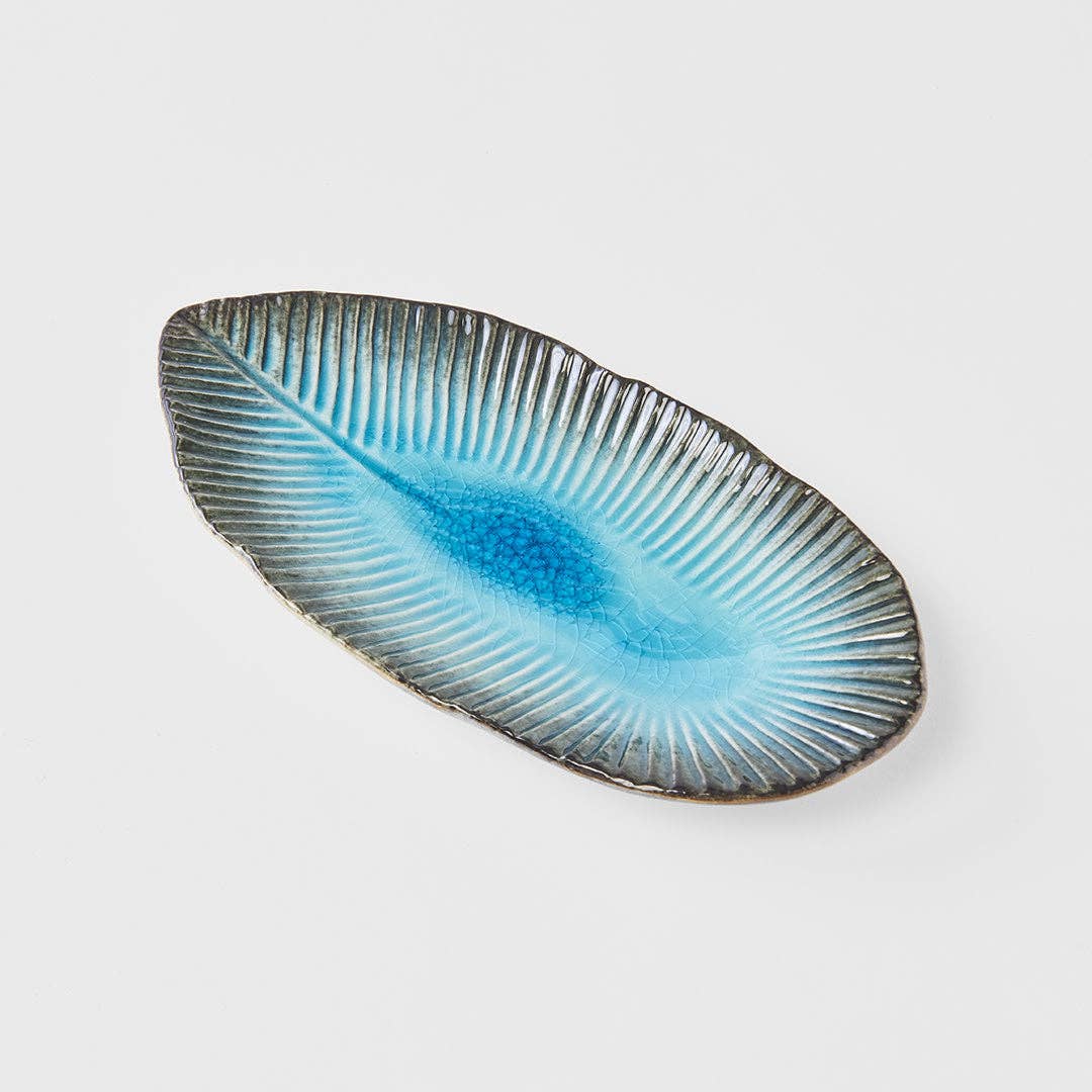 Sky Blue Oval Leaf Plate