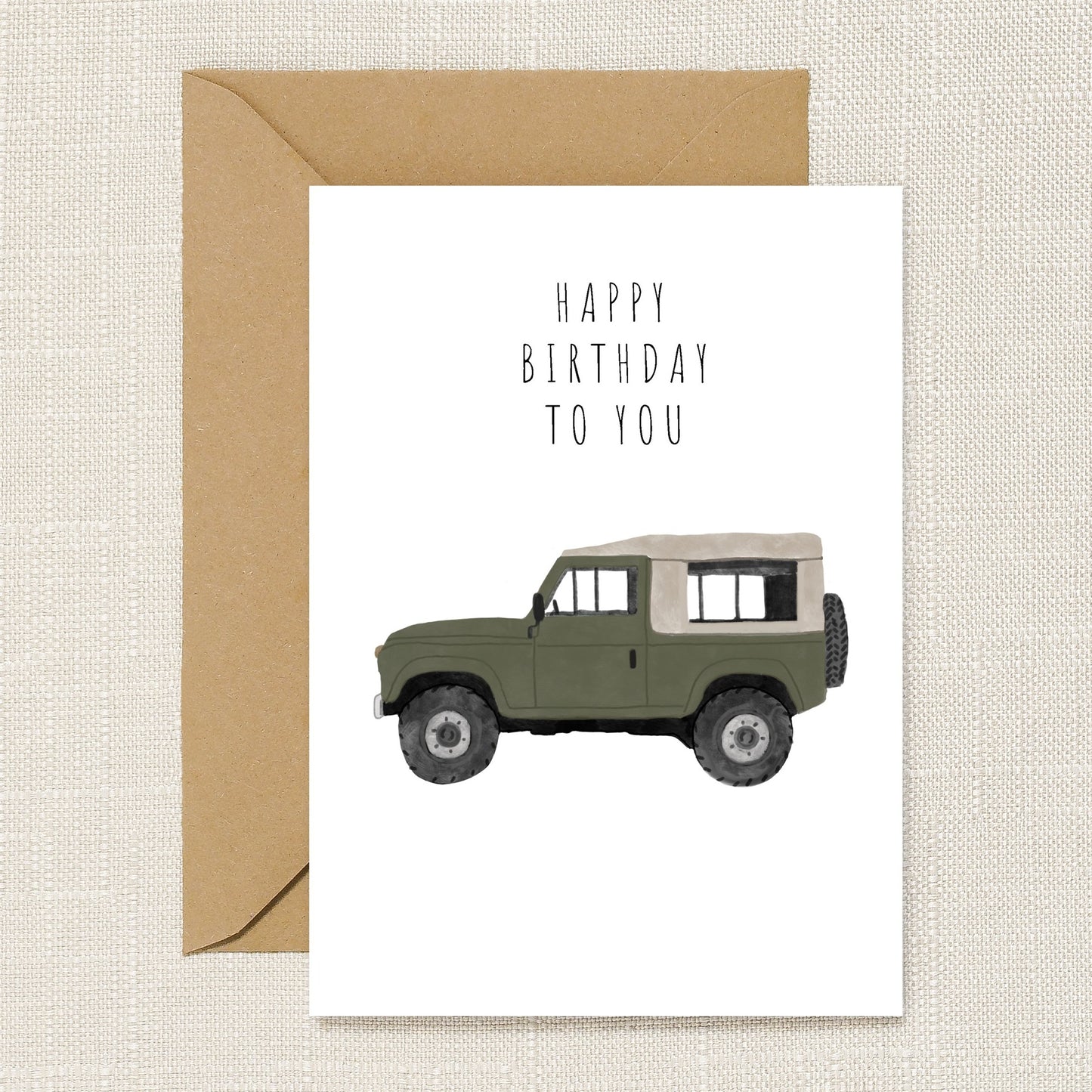 Green Landrover Defender Birthday Card