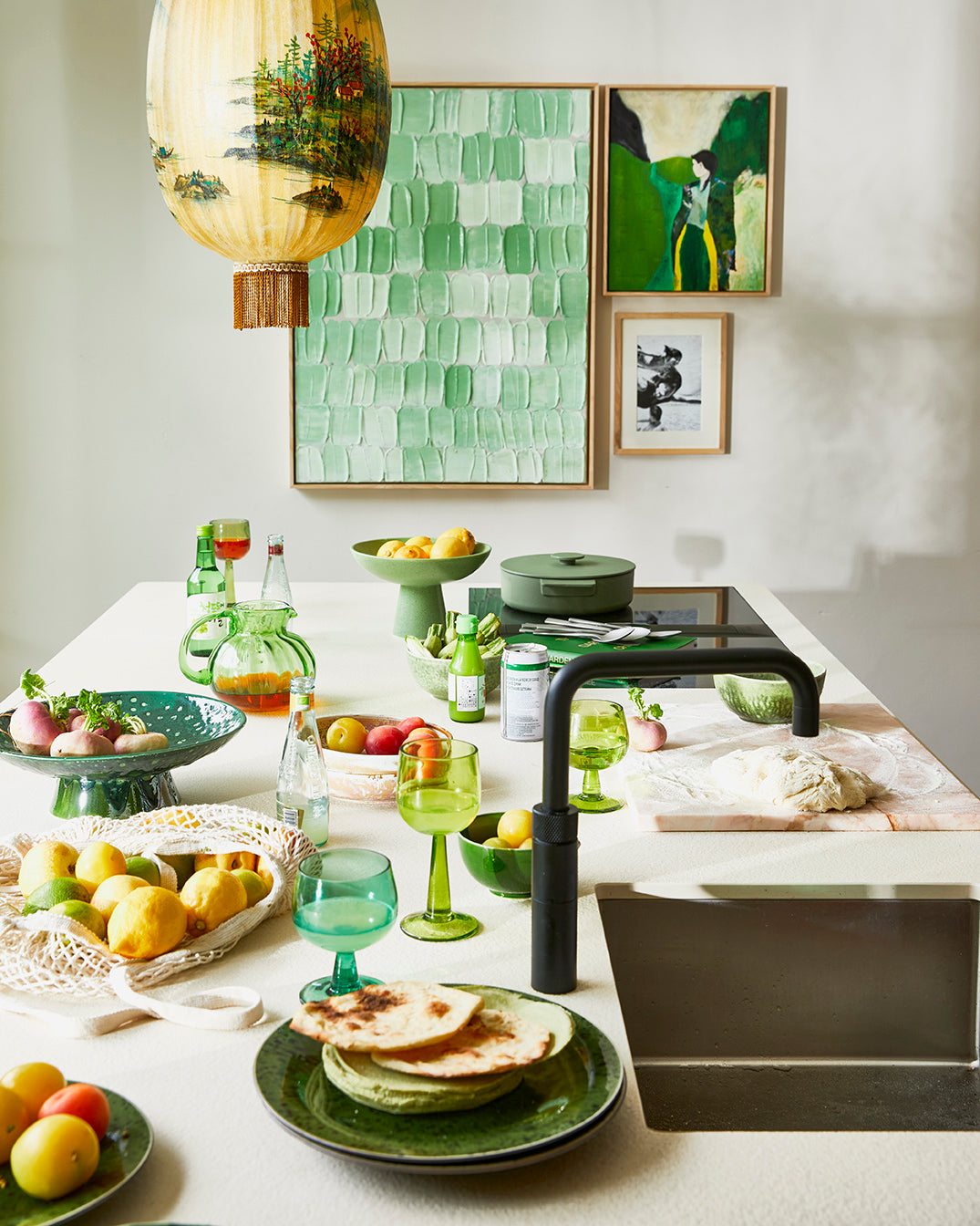HKliving Pistachio Footed Ceramic Bowl