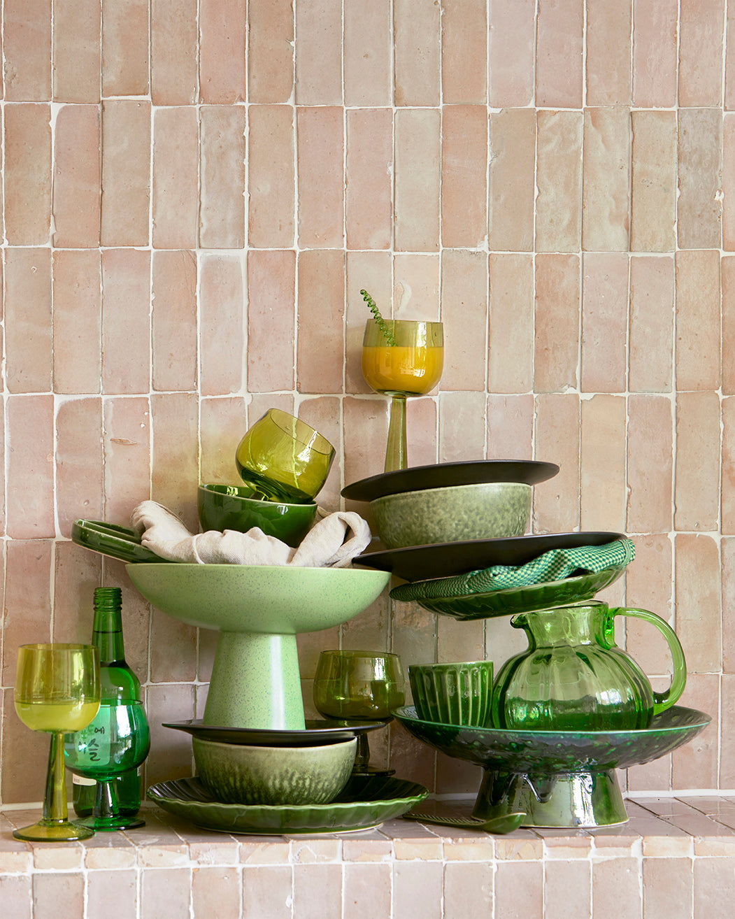 HKliving Pistachio Footed Ceramic Bowl